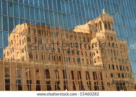 An old building reflected in a new one. Coral Gables, Miami, Florida