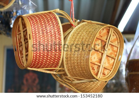 Bamboo baskets hand made hanging for sale, Thailand traditional basket