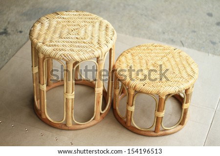 Wicker chair made from rattan and bamboo, Thailand handmade stool