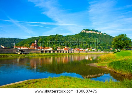 landscape on the River Elbe, Germany, the region of Europe. old city Koenigstein