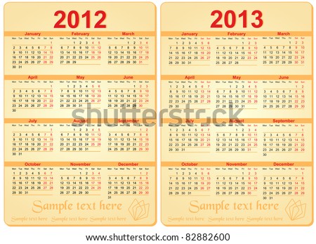 Chinese Calendar 2013 on Set Of 2012 And 2013 Calendar Stock Vector 82882600   Shutterstock