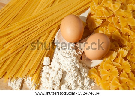 ingredients for homemade pasta. Raw pasta