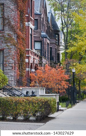 Autumn in one of downtown Chicago\'s many upscale neighborhoods.