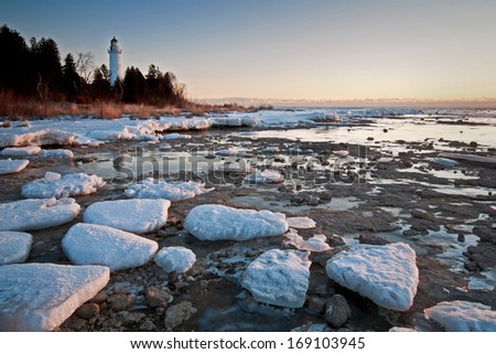 Early morning light on the Cana Island Lighthouse in Door County, Wisconsin.