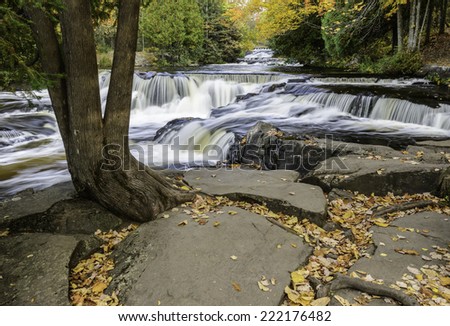 Autumn at Upper Bond Falls on the Ontonagon River in Michigan\'s Upper Peninsula.