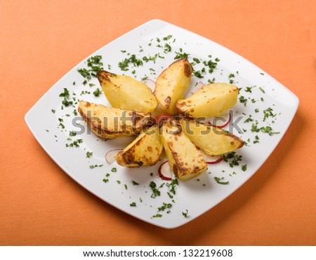 Different types of food plates isolated on orange background