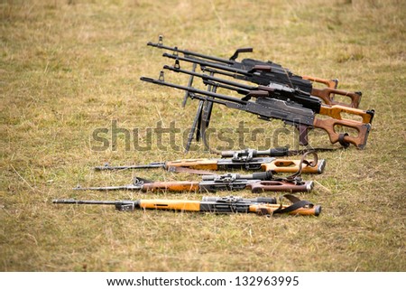Different types of automatic rifle guns,chains and assault weapons