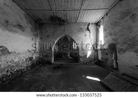 Old vintage church interior and exterior