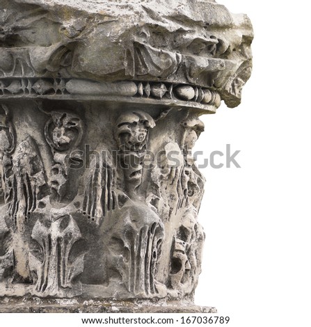fragment of antique columns on white background