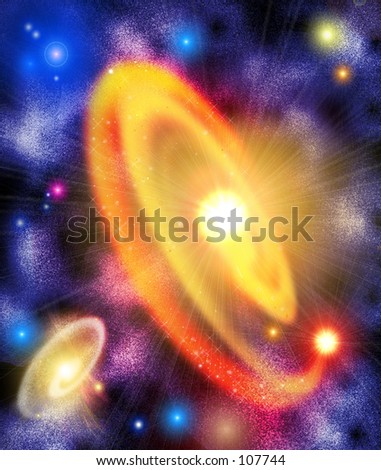 Giaint yellow gas star gravitational pull of matter from a smaller red star