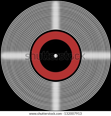 illustration of a retro vinyl disk with black, white and red circles on a black background