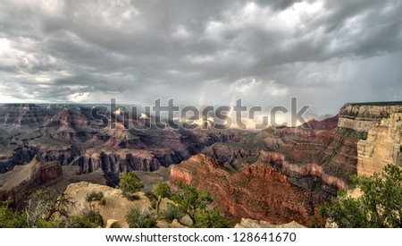 Grand Canyon panorama colors, sunset rainbow on the south rim, Powell Point, Arizona
