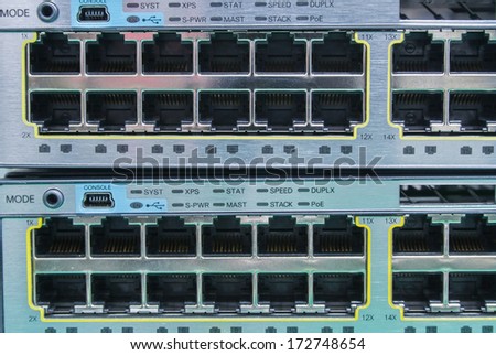 Switch Ethernet. RJ45 port connectors two layer