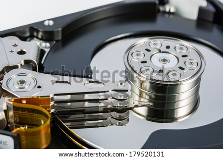 close up of a hard disk inside
