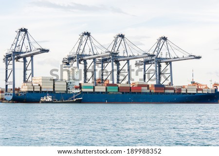 Cargo sea port and Sea cargo cranes of Thailand