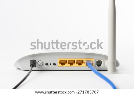 Wireless modem router network hub on white background