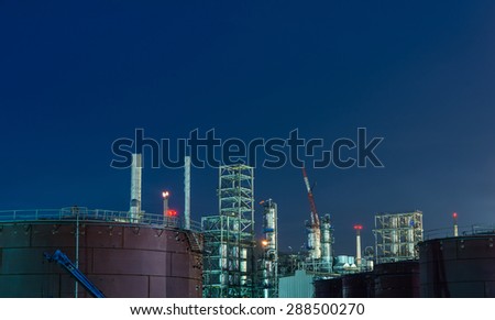 Oil petrochemical industrial plant at night of Thailand