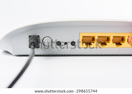 Wireless modem router network hub on white background