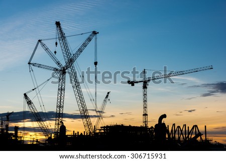 silhouette construction Industry oil rig refinery working site, asia in Thailand