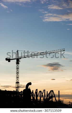 silhouette construction Industry oil rig refinery working site, asia in Thailand