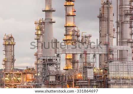 Oil Refinery factory in morning sunrise, Petroleum, petrochemical plant