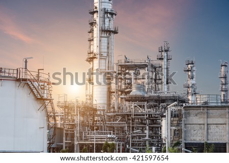 Oil Industry Refinery factory at Sunset, Petroleum, petrochemical plant