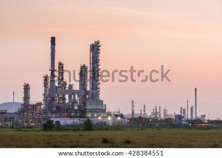Oil Refinery factory in morning sunrise, Petroleum, petrochemical plant