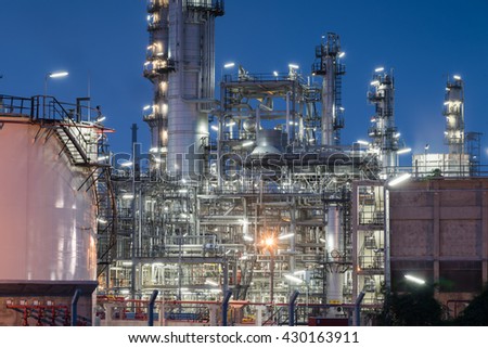 Oil Refinery factory at sunset, Petroleum, petrochemical plant