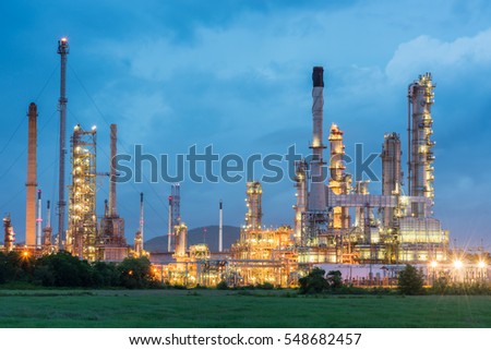 Oil refinery and Petroleum industry at night, petrochemical industrial