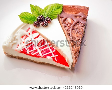 Cheesecake Sampler. Cherry, berry, and chocolate cheesecake.