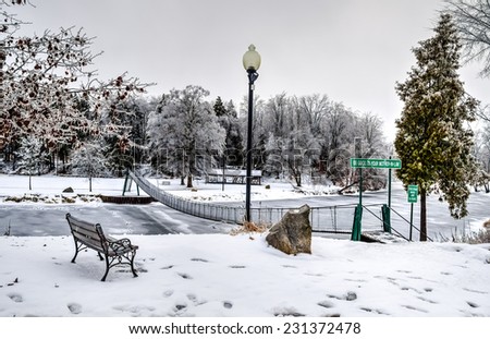 Winter Wonderland. City park transformed into a winter wonderland by new fallen snow. Croswell, Michigan.