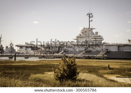 Mount Pleasant, South Carolina, USA - February 8, 2015. The Essex aircraft carrier USS Yorktown on display at Patriot\'s Point in South Carolina.