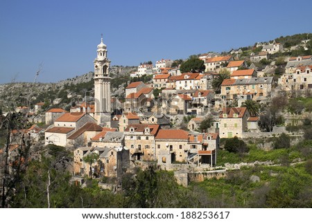 Picturesque village Lozisca in the hills on west side of island Brac in Croatia