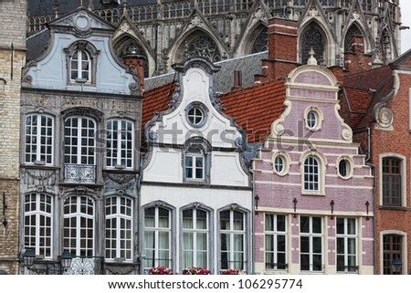 Facades of medieval houses in Mechelen city, Belgium