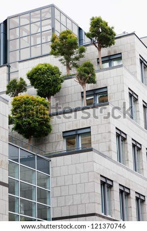 Trees on a roof of office building