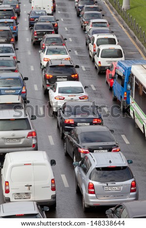 Moscow,Russia - September 30: Big Transport Stopper, 30.09.2011, Moscow, Russia. Road Jams Arise Because Of A Large Number Of Transport Which Exceeds The Maximum Capacity Of Roads In The City