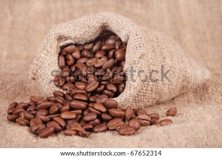 Linen bag filled with coffee grains