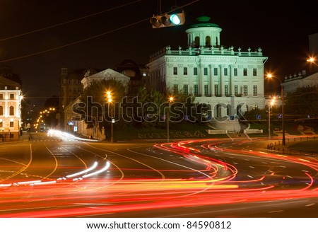 Night driving at center of Moscow.