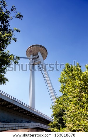 new bridge in Bratislava with an observation deck and restaurant