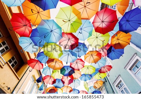 Street Decorated With Colored Umbrellas.Agueda, Portugal