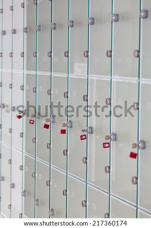 Cells in a left-luggage office with keys