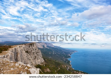 View of the Black Sea from rocks in Forosa in autumn day, the Crimea