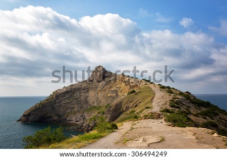 Beautiful view of the cape Kapchik in the sunny summer day, natural lighting, the Crimea