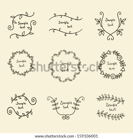 Collection with vector labels and frames Set of a sketch vignette as branch with leaves and flowers Ideal for decoration of invitations texts cards etc Collection with vector labels and frames Set of a sketch vignette as branch with leaves and flowers Ideal for decoration of invitations texts cards etc