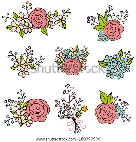 Collection of color floral compositions. Ideal for decoration of invitations, texts, cards, scrap book, etc.