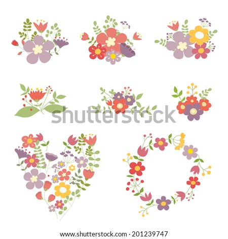 Collection of color floral compositions. Ideal for decoration of invitations, texts, cards, scrap book, etc.