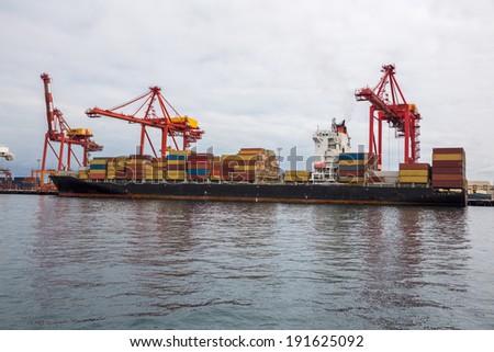 Cargo container ship at the dock