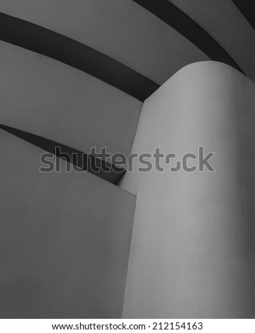 NEW YORK - AUGUST 16: Abstract architectural fragment in black and white of Solomon R. Guggenheim Museum on the Upper East Side of Manhattan, on August 16, 2014.