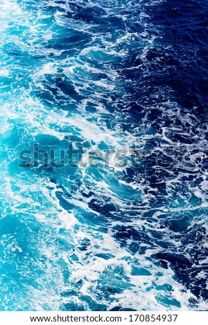 Areal Shot Of Deep Blue And Rough Sea With Lot Of Sea Spray