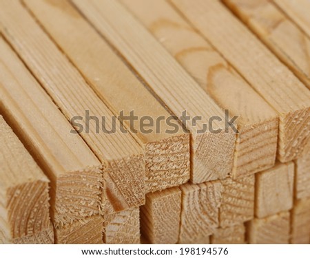 Selection of freshly sawn timber material (beam)